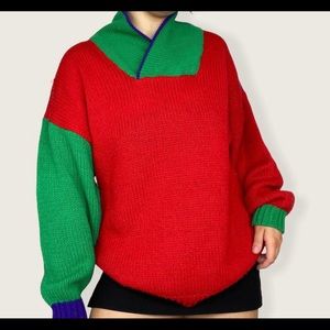 Vintage Knit Colorblock Chunky Sweater Size Medium